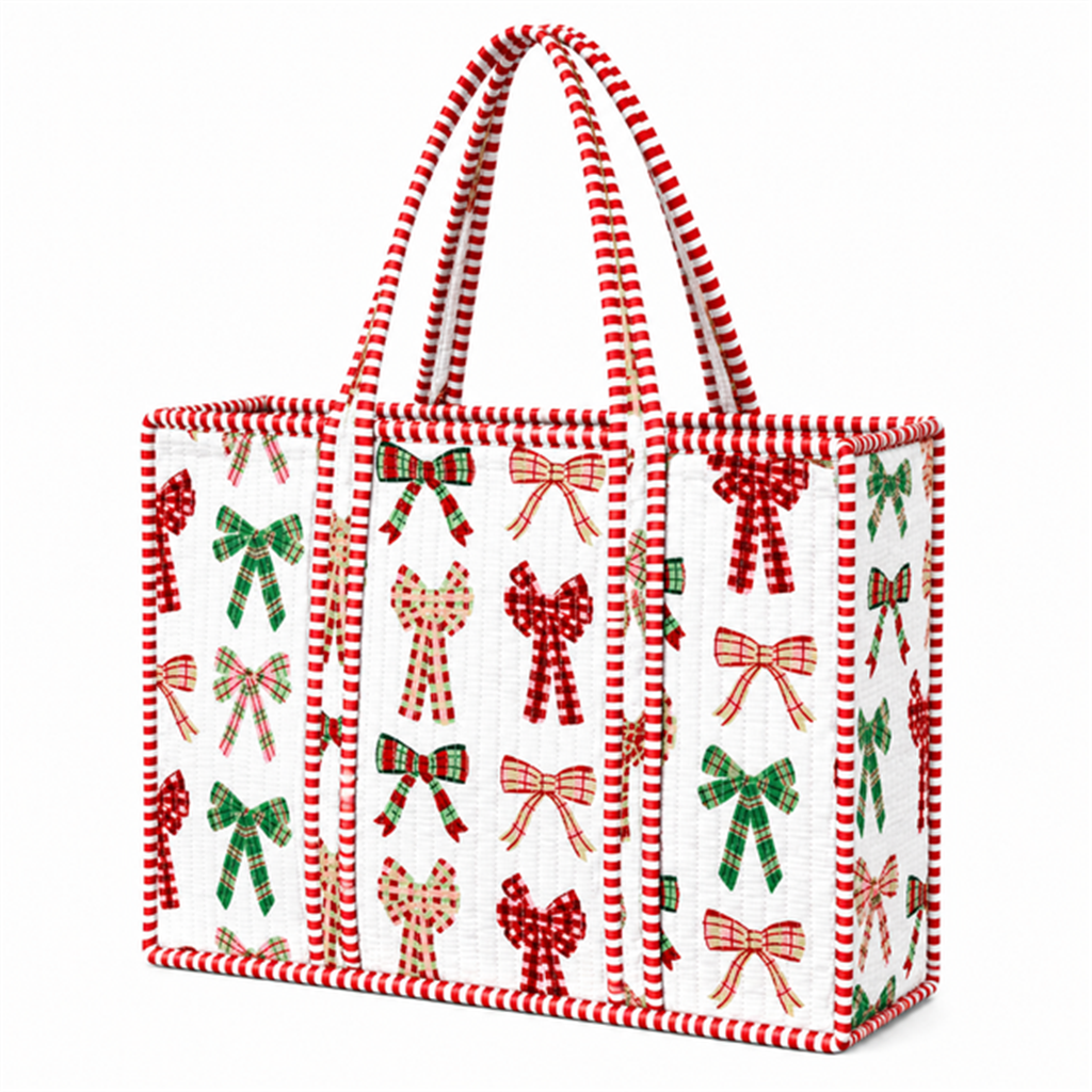 White Bow Quilted Tote Bag