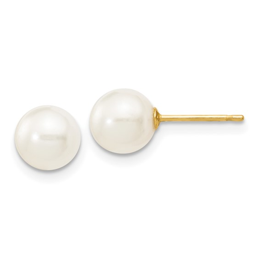 Yellow Gold Pearl Stud Earrings