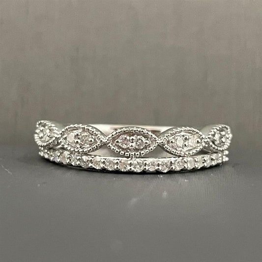 White Gold Vintage Inspired Double Stack Ring