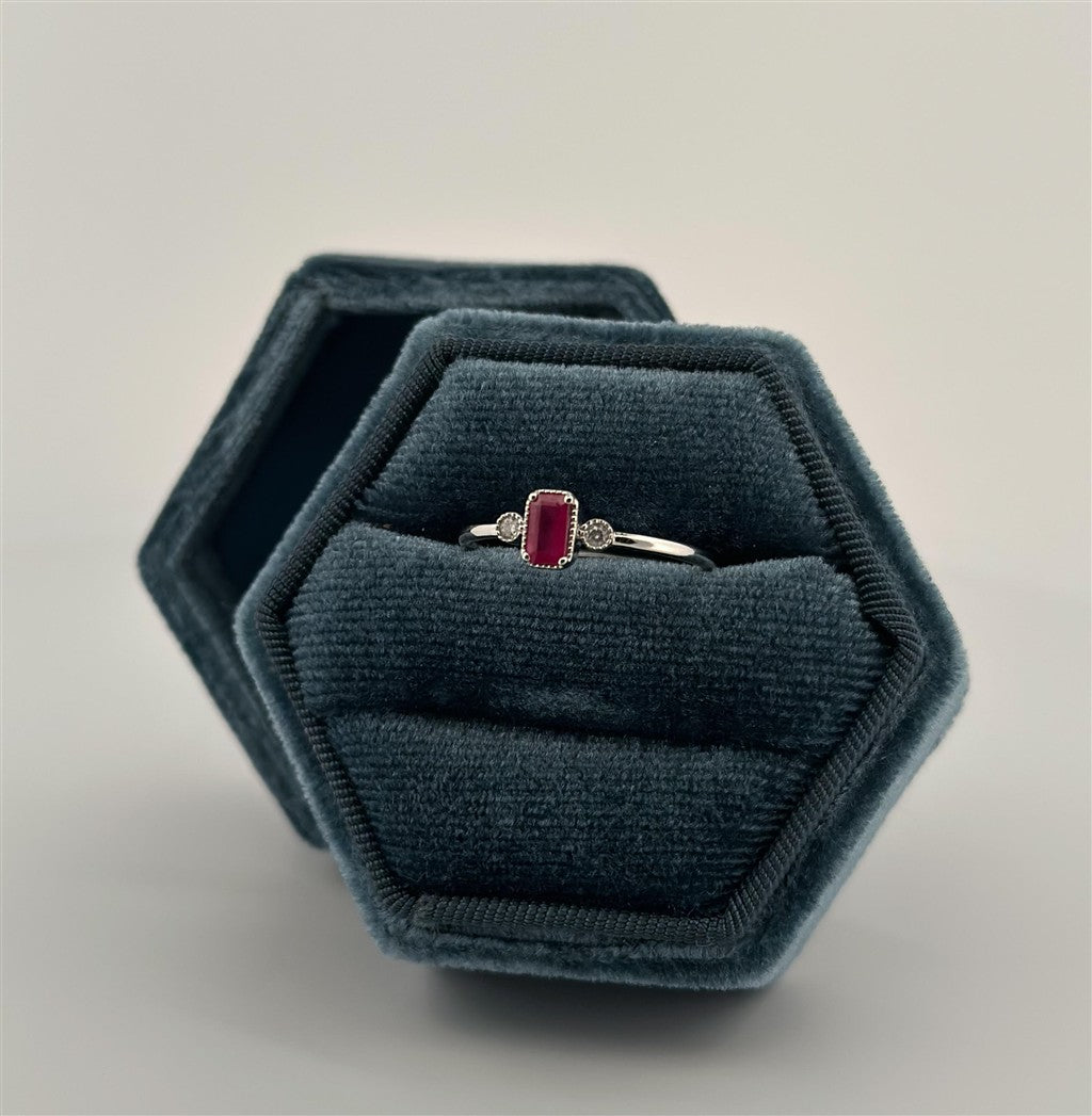 White Gold Emerald Cut Ruby Ring
