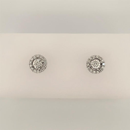 White Gold Diamond Halo Stud Earrings