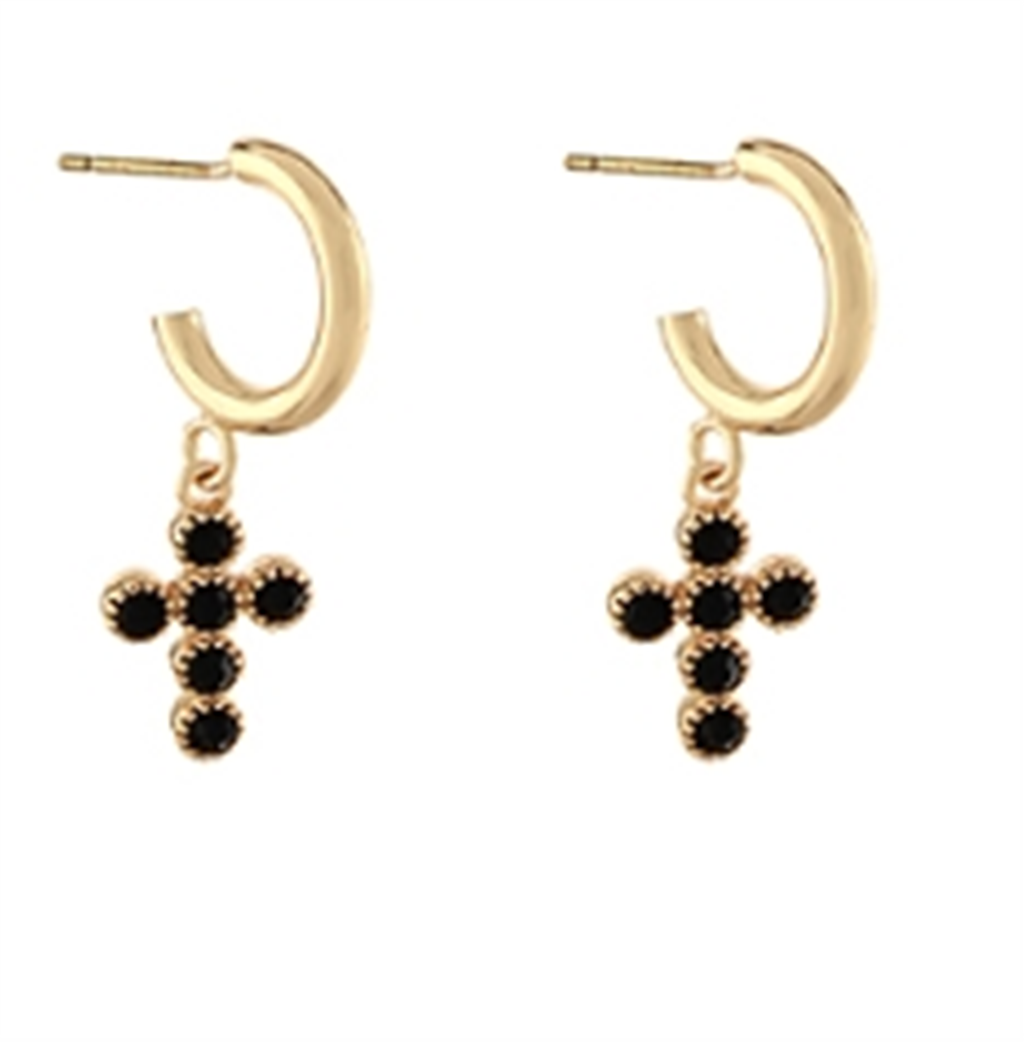 Pave Cross Hoop Earrings