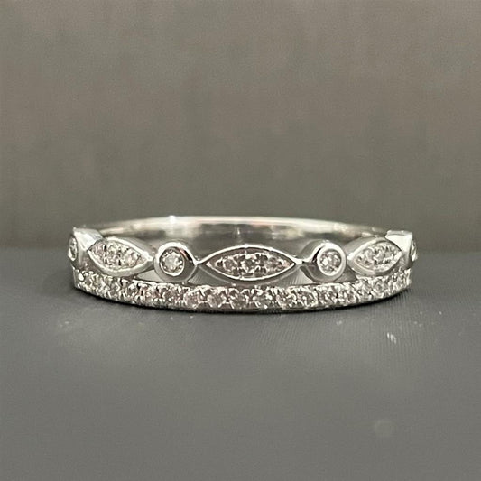 White Gold Vintage Inspired Double Stackable Ring