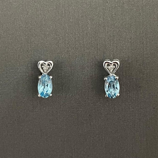 Childrens Sterling Silver Heart Accented Blue Topaz Earrings