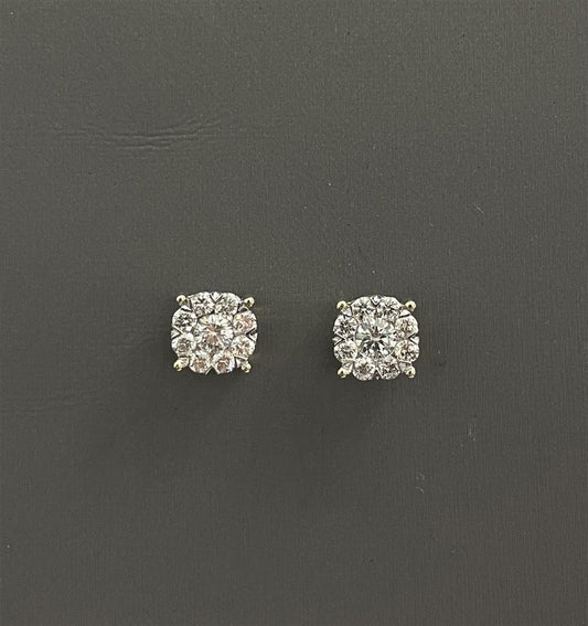 Yellow Gold Diamond Cluster Stud Earrings