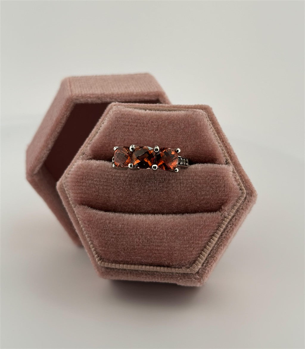 Sterling Silver 3 Stone Salmon Topaz Ring
