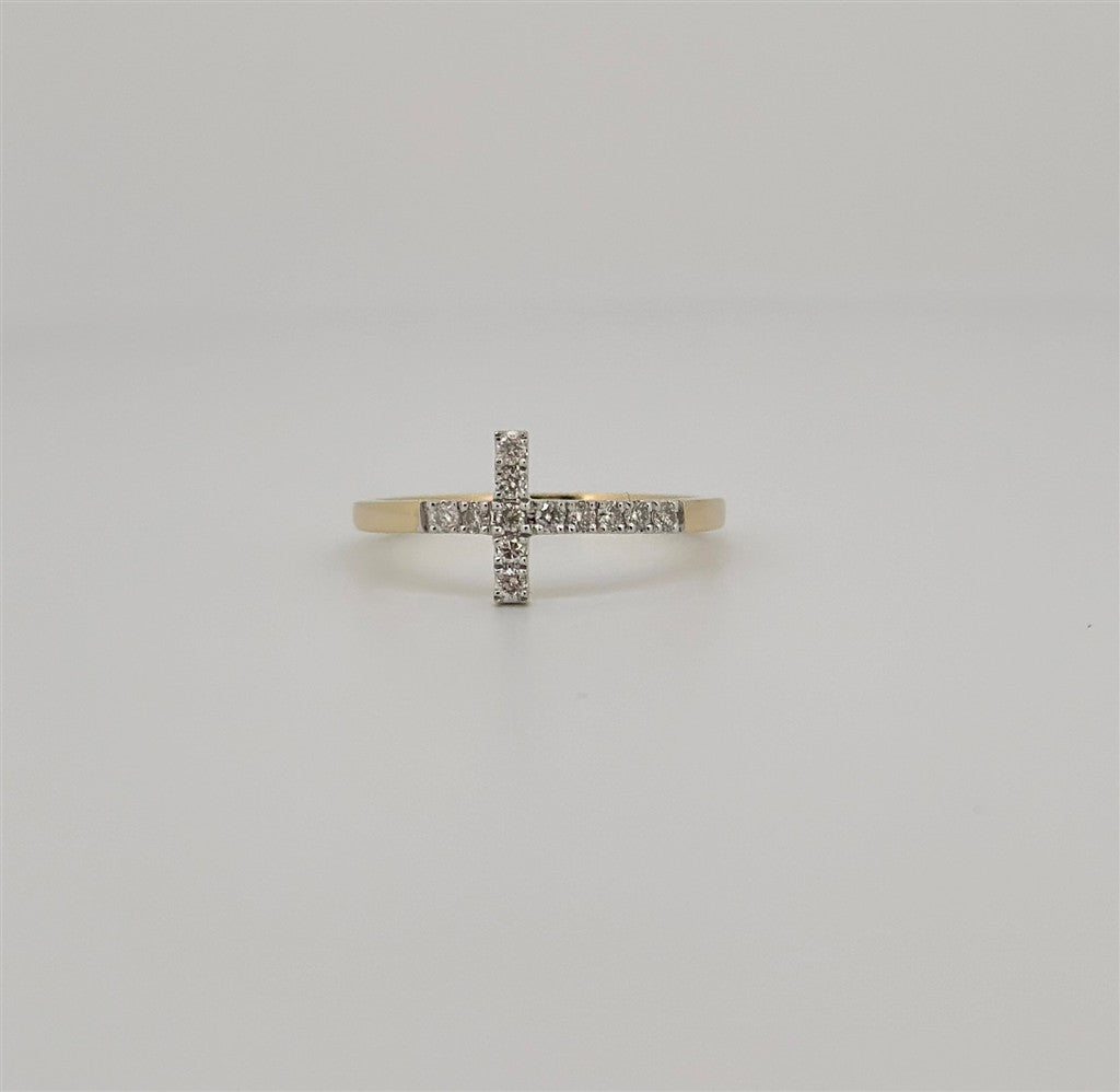 Yellow Gold Diamond Sideways Cross Ring