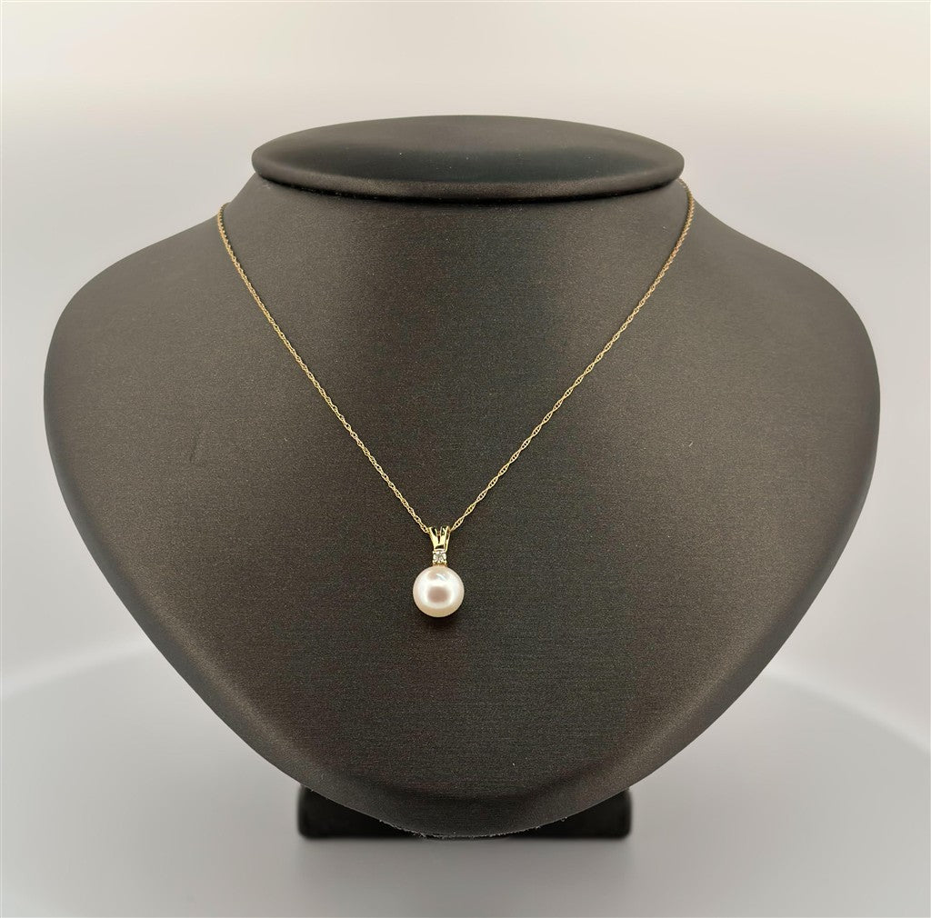 Yellow Gold Diamond Accented Pearl Necklace