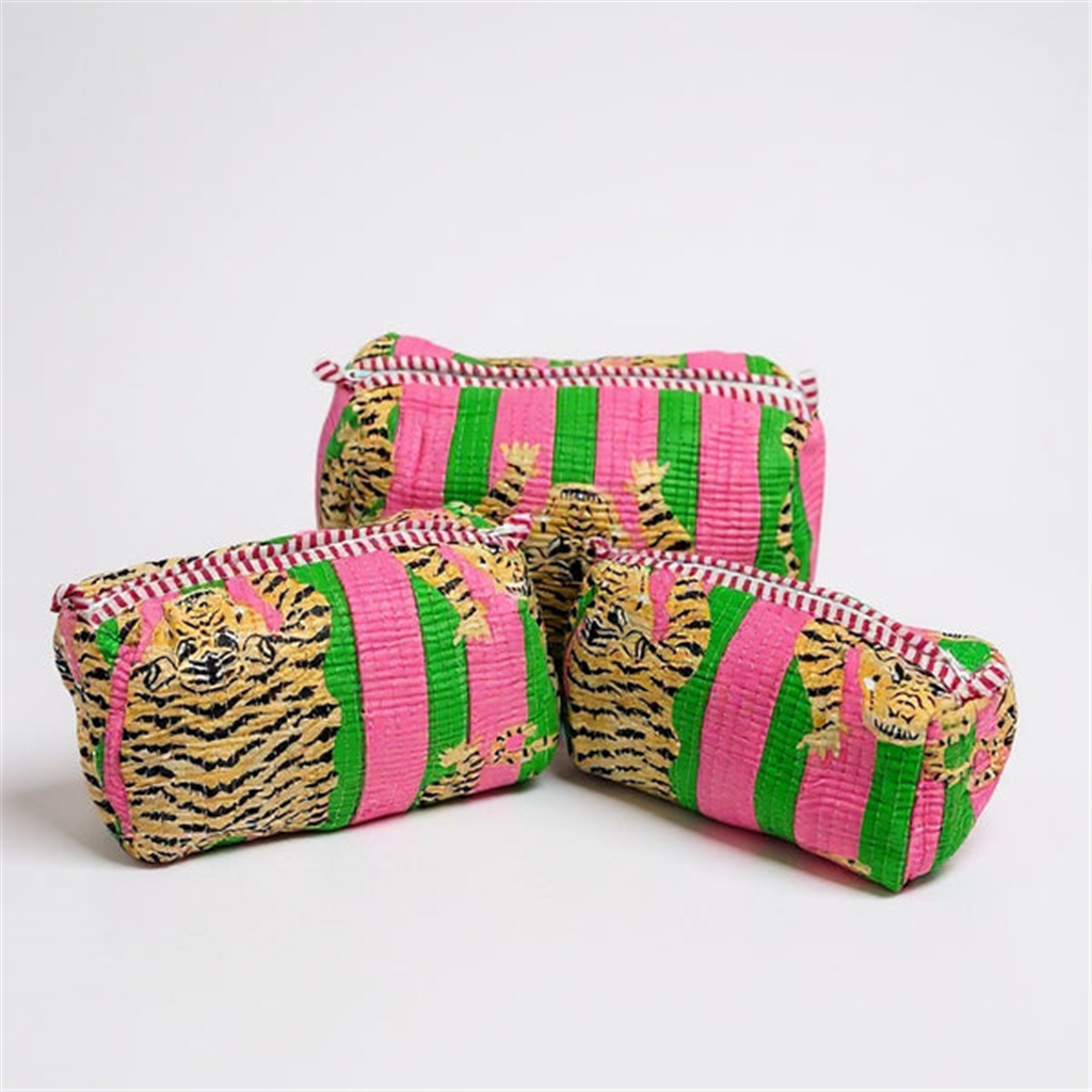 Pink And Green Tiger Cosmetic Bag