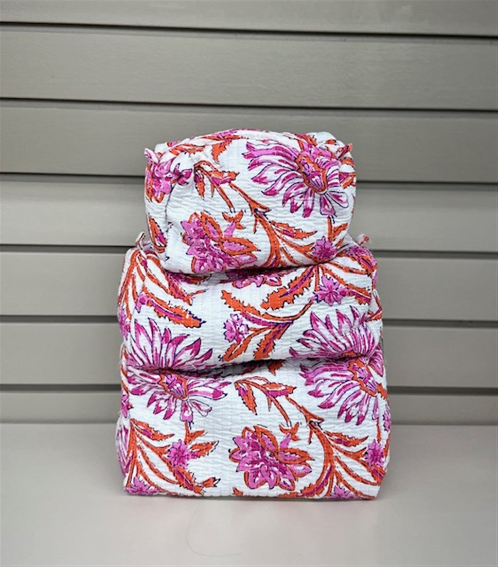 White And Pink Floral Cosmetic Bag