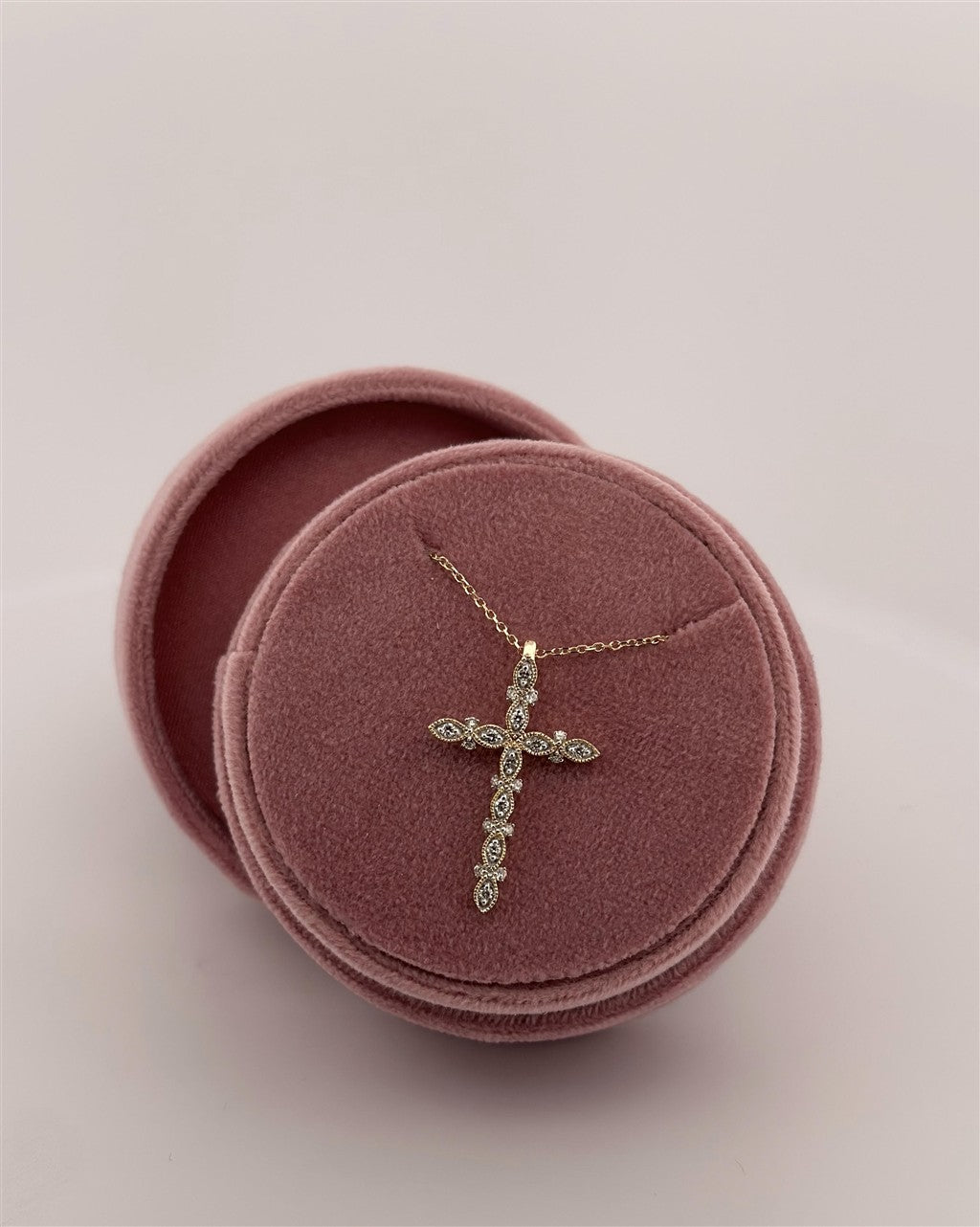 Yellow Gold Diamond Vintage Inspired Cross Necklace