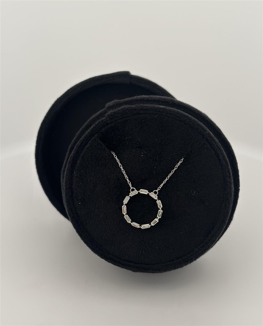 White Gold Baguette Diamond Circle Necklace