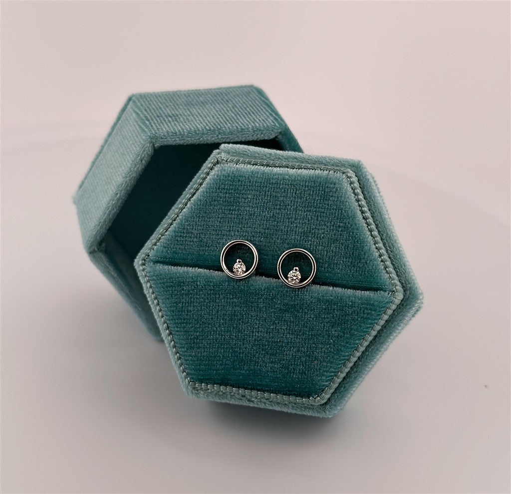 White Gold Diamond Circle Stud Earrings