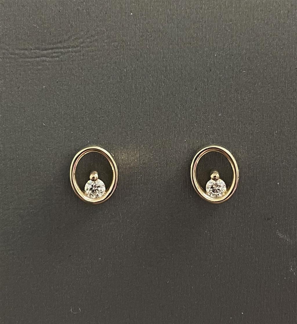 Yellow Gold Diamond Oval Shape Stud Earrings