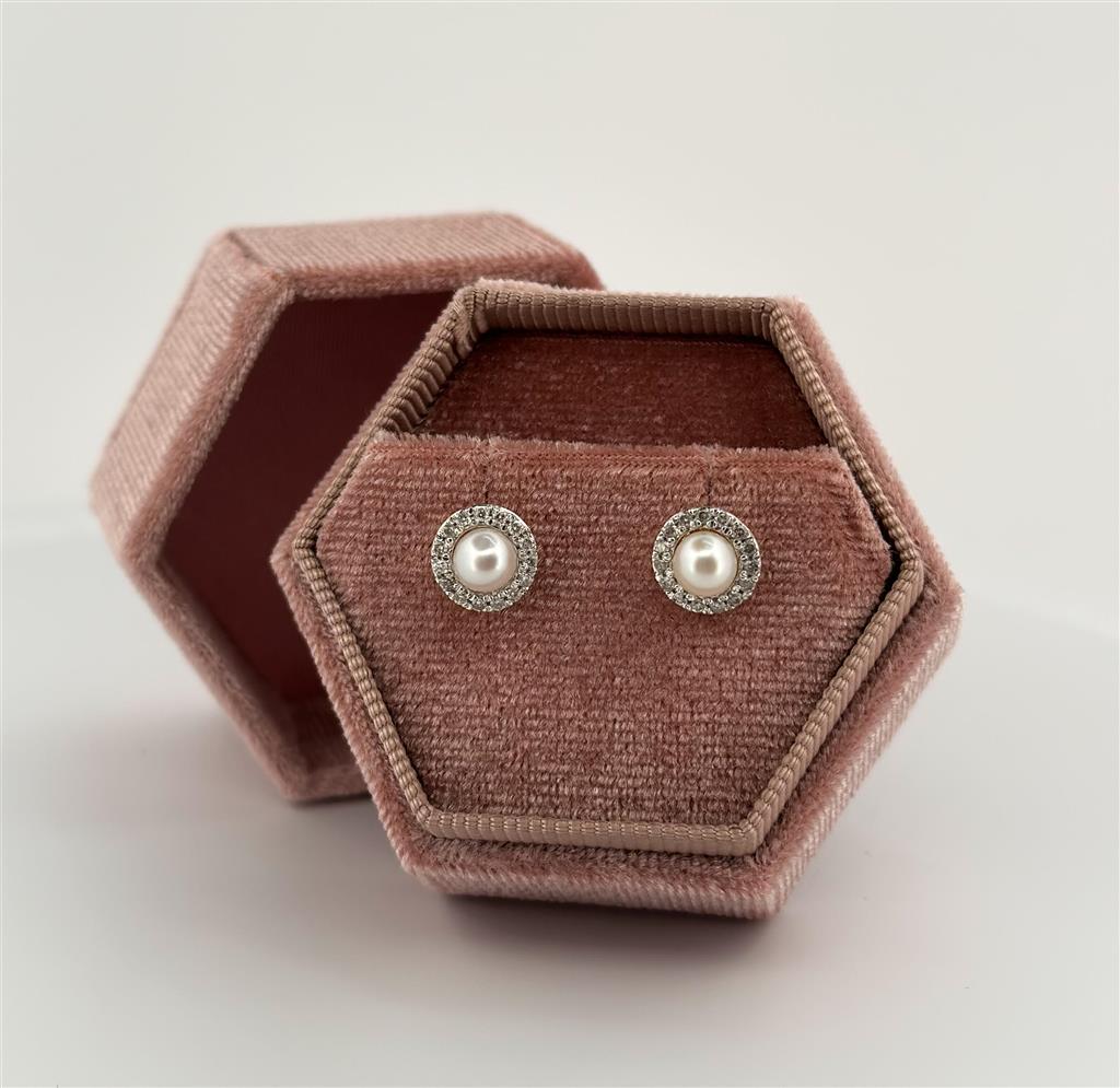 Yellow Gold Halo Style Pearl Earrings