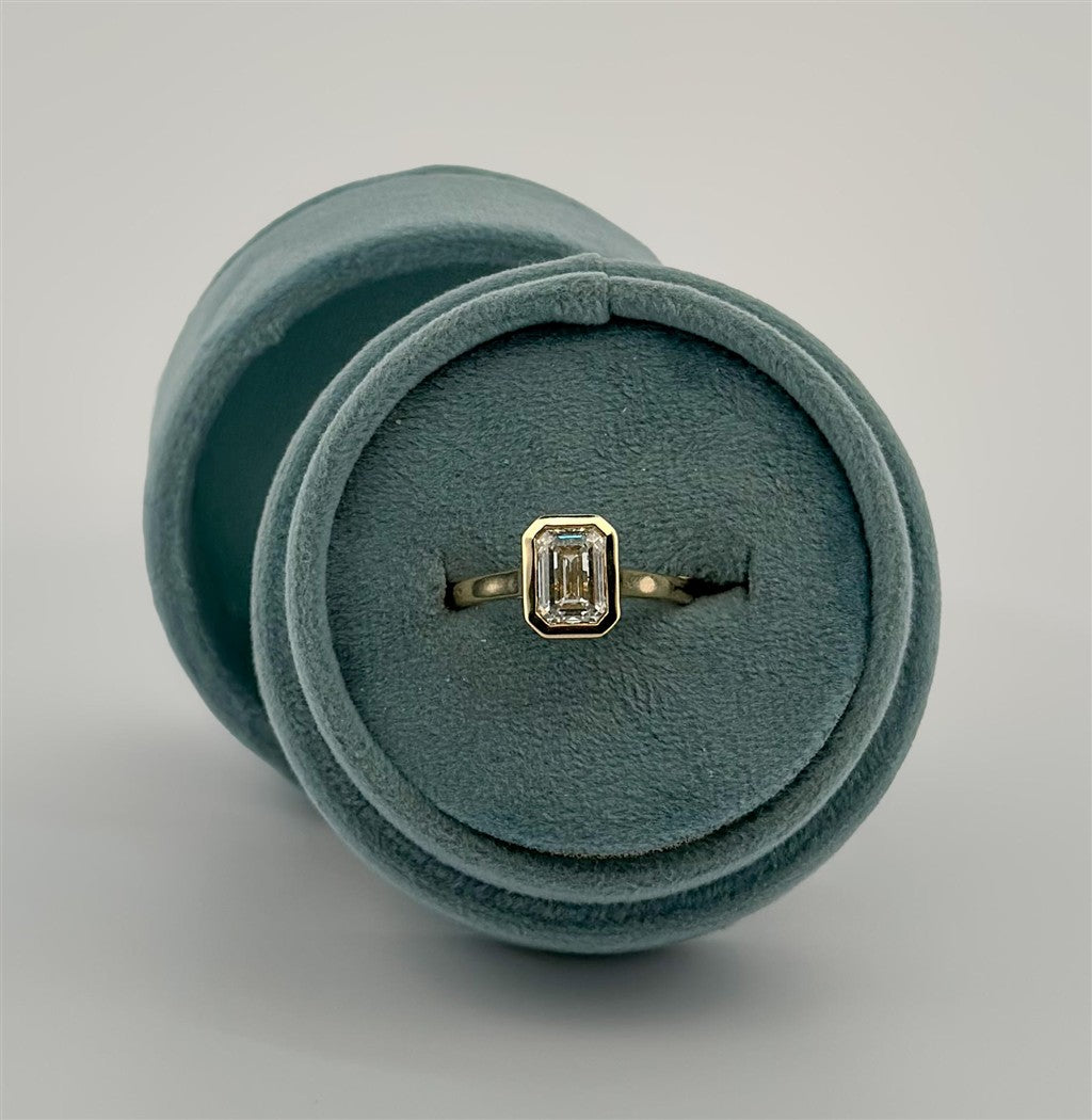 Yellow Gold Bezel Set Emerald Cut Lab Grown Engagement Ring