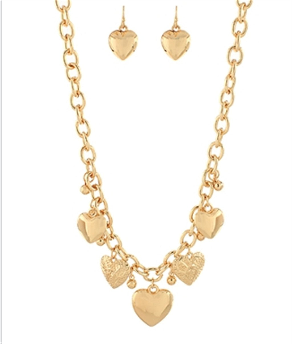 Trendy Heart Charm Necklace & Earring Set