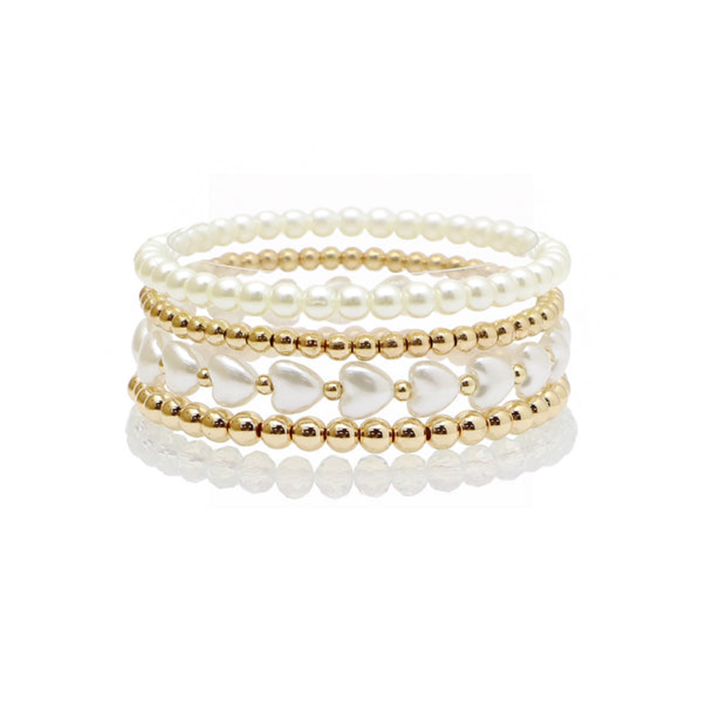 Beaded &Heart Pearl Stretch Bracelet