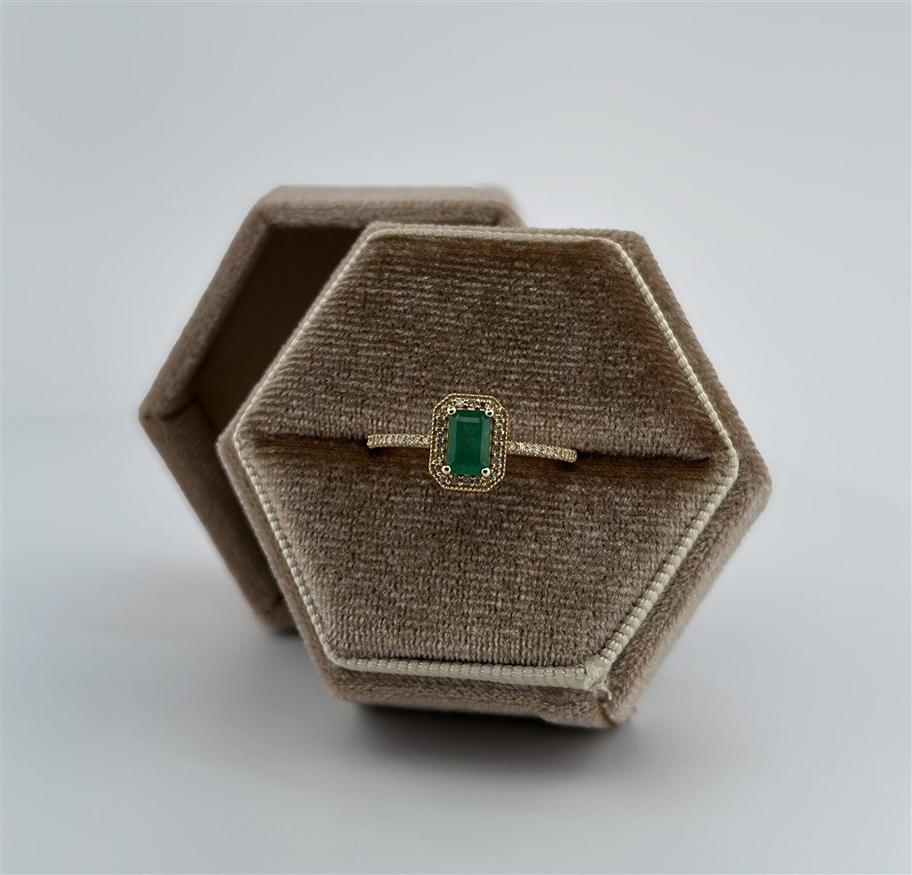 Yellow Gold Diamond Accented Emerald Ring