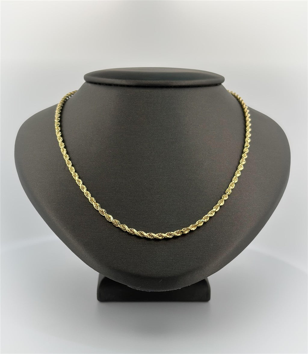 Yellow Gold 22" Diamond Cut Rope Chain