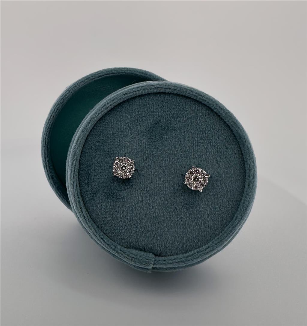 White Gold Diamond Cluster Stud Earrings