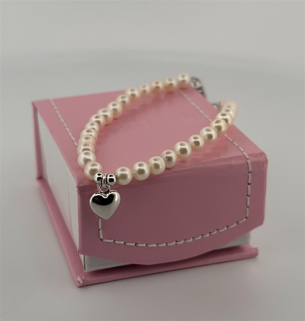 Sterling Silver Pearl Heart Bracelet