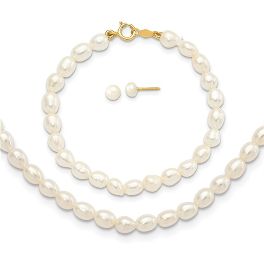 Yellow Gold Childrens Pearl Set