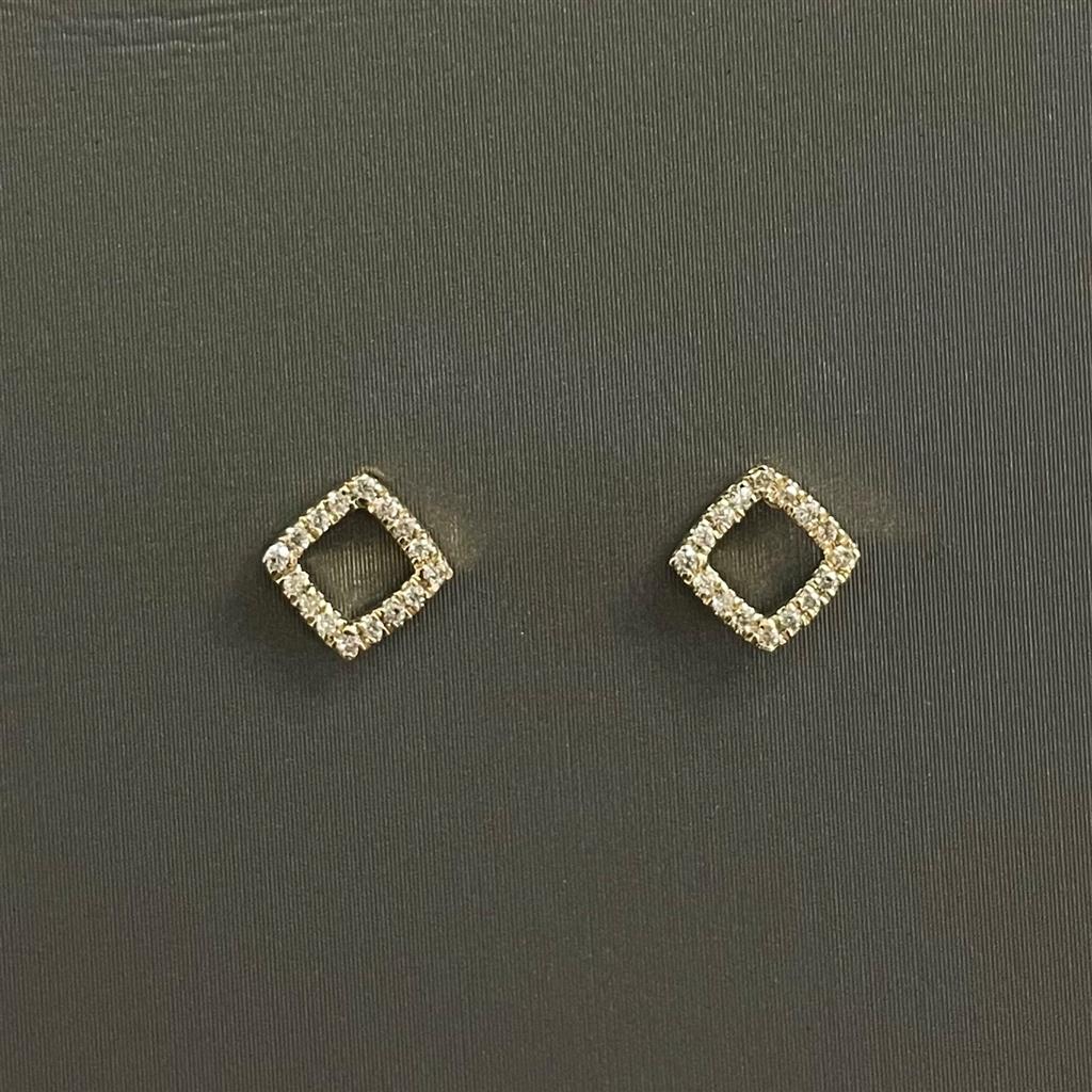 Yellow Gold Diamond Open Square Stud Earrings
