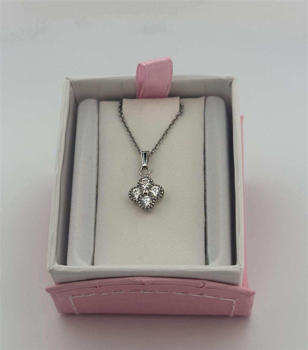 Sterling Silver Cz Clover Necklace