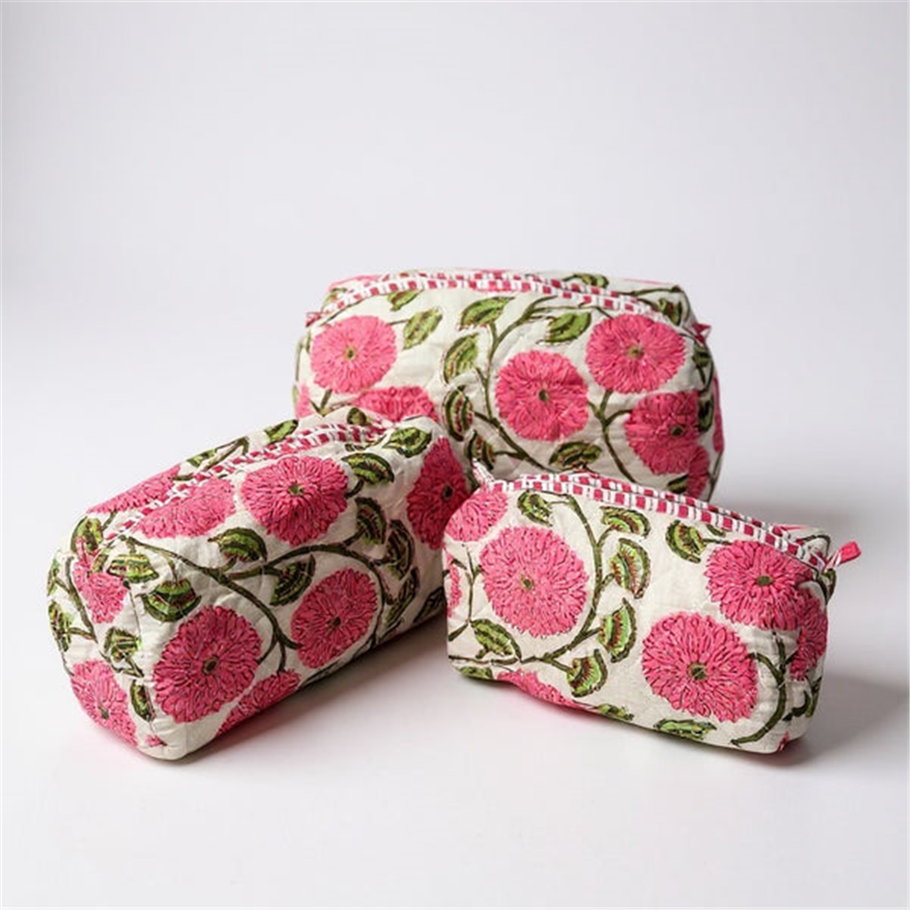 Pink Floral 3 In 1 Cosmetic Bag