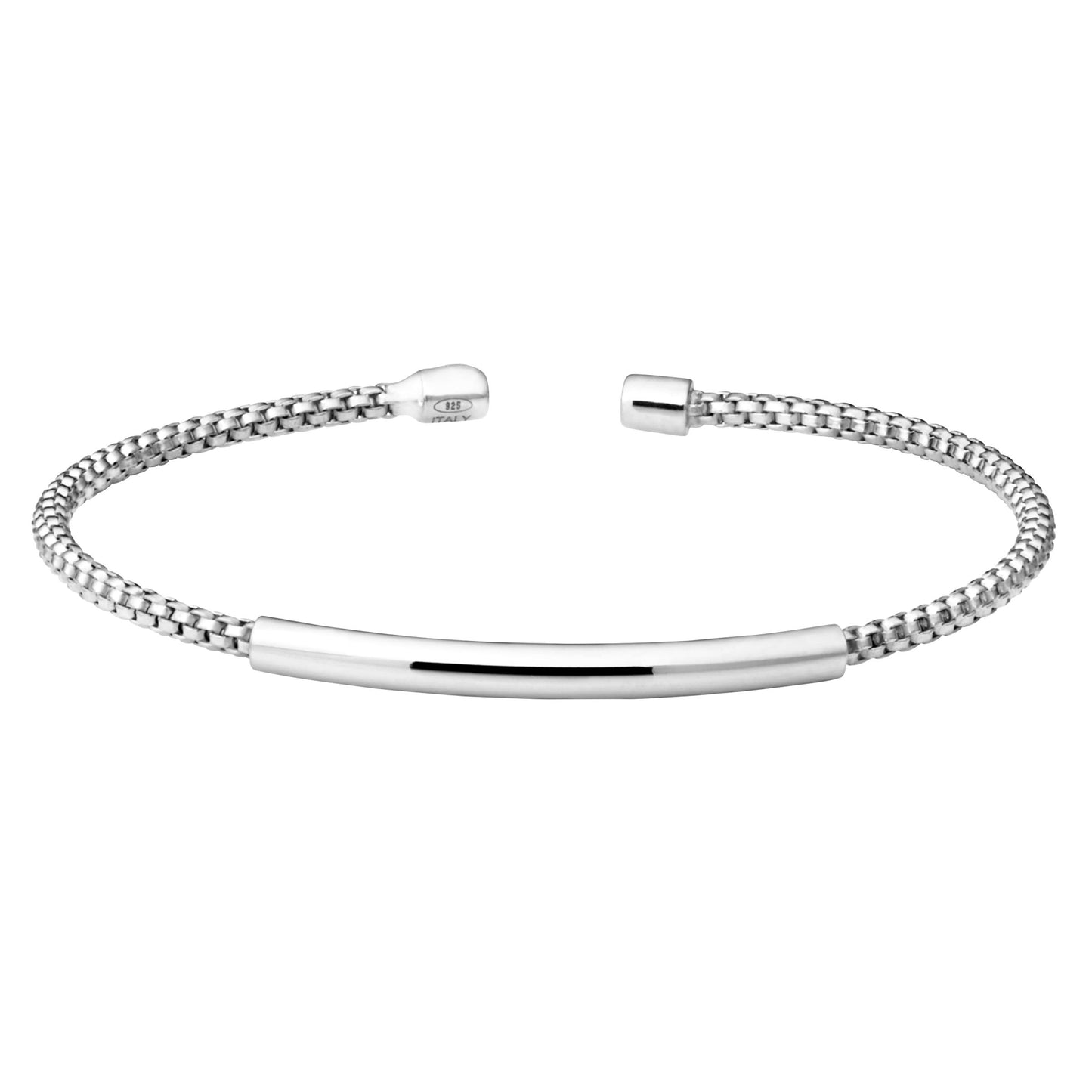 Sterling Silver Rounded Box Link Cuff Fashion Bracelet