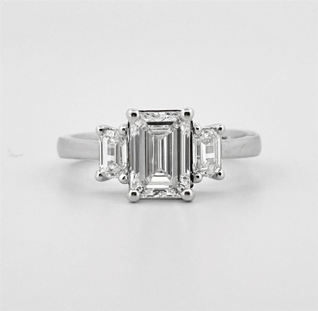 White Gold Lab Grown Diamond Three Stone Engagement Ring