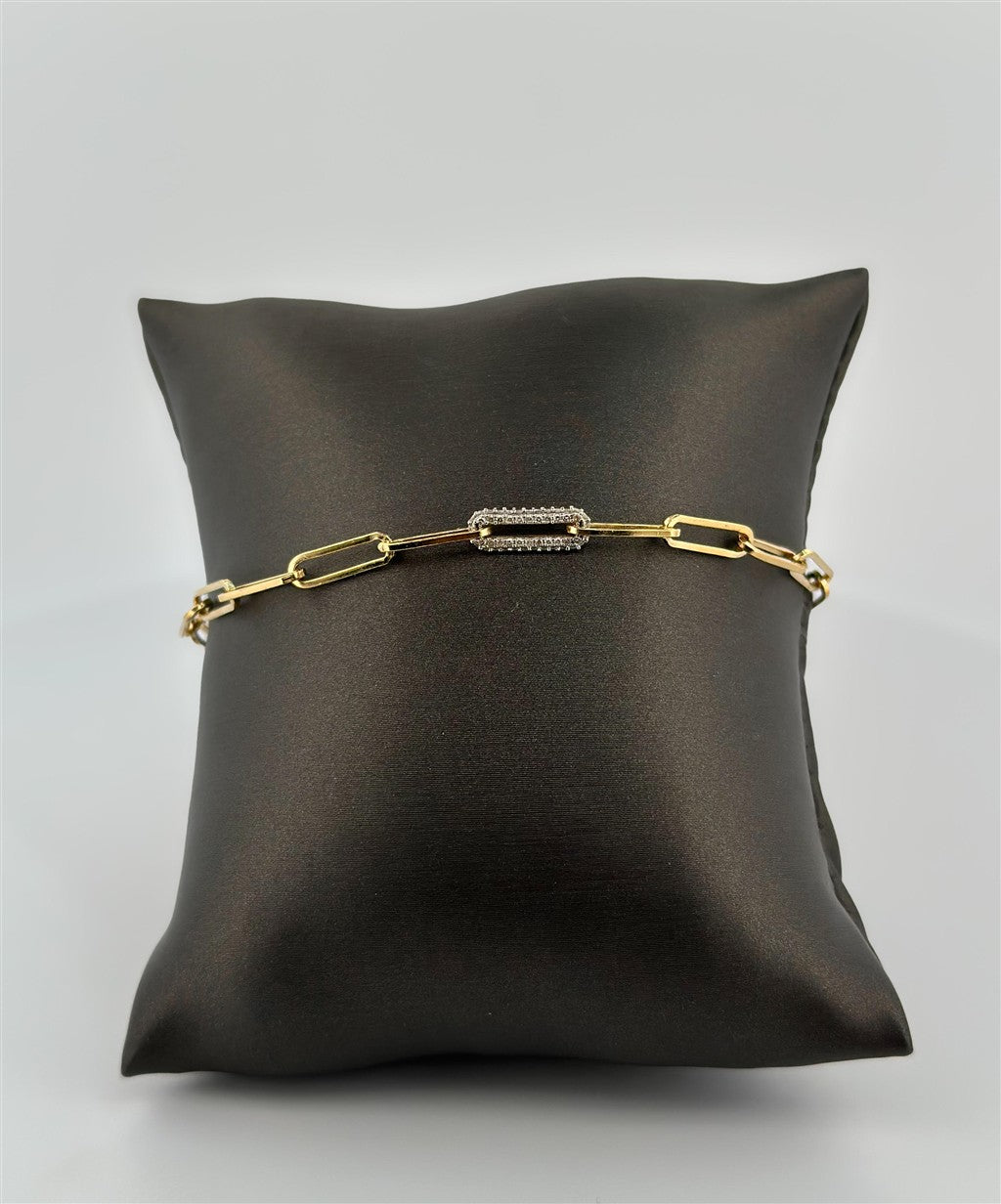 Sterling Silver Yellow Gold Plated Diamond Paperclip Bracelet