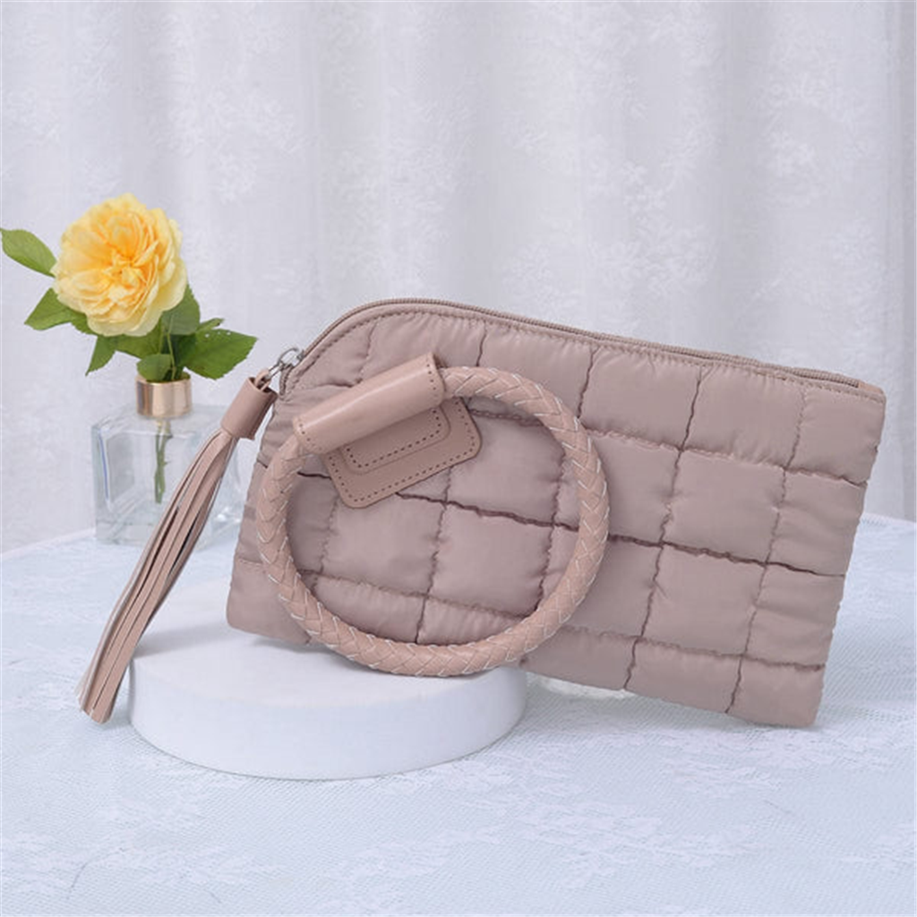 Taupe Puffer Wristlet