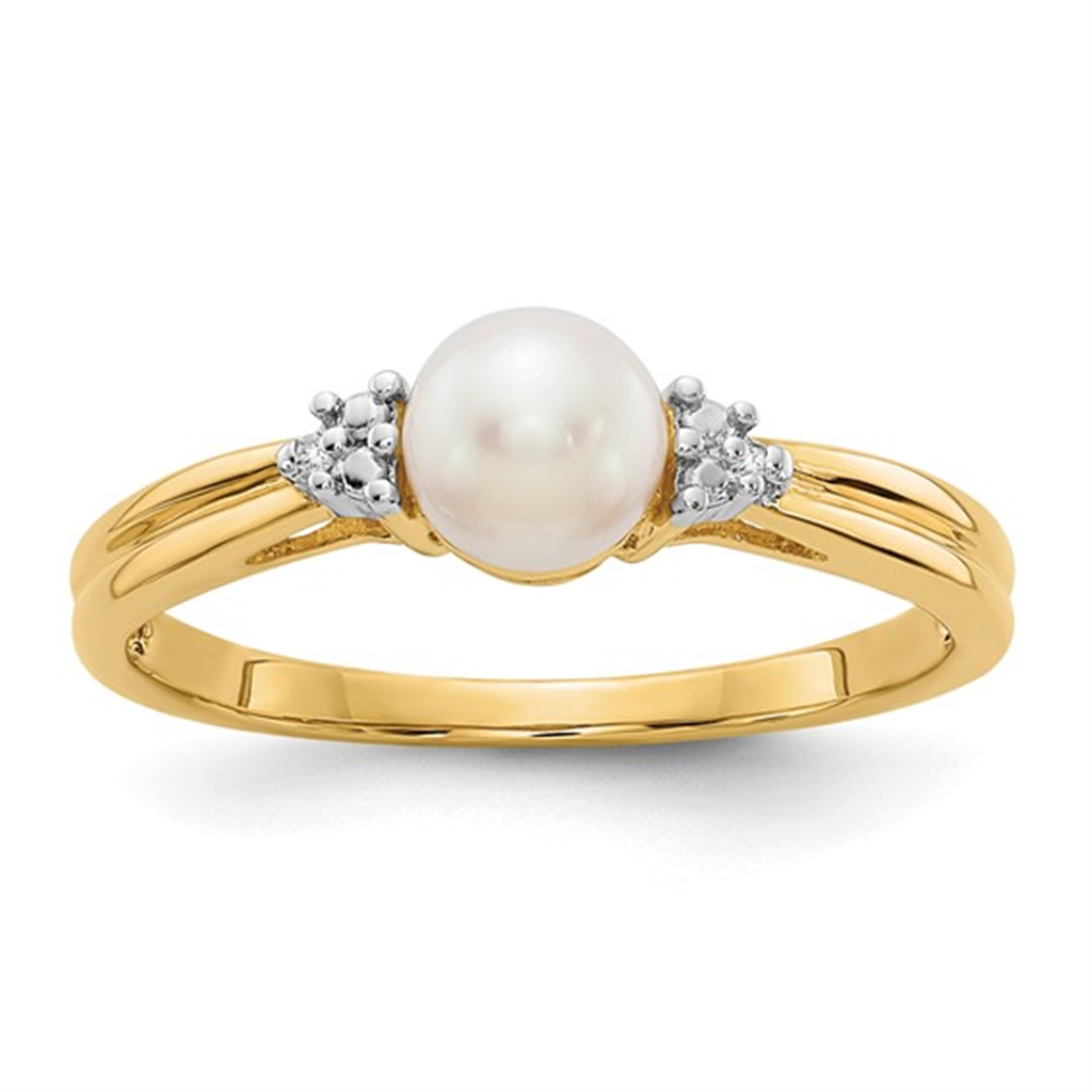 Yellow Gold Diamond Accented Pearl Ring