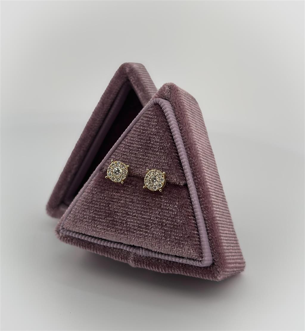 Yellow Gold Diamond Cluster Stud Earrings