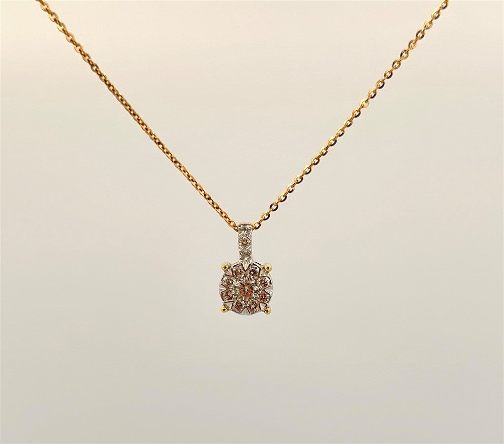 Yellow Gold Diamond Cluster Necklace