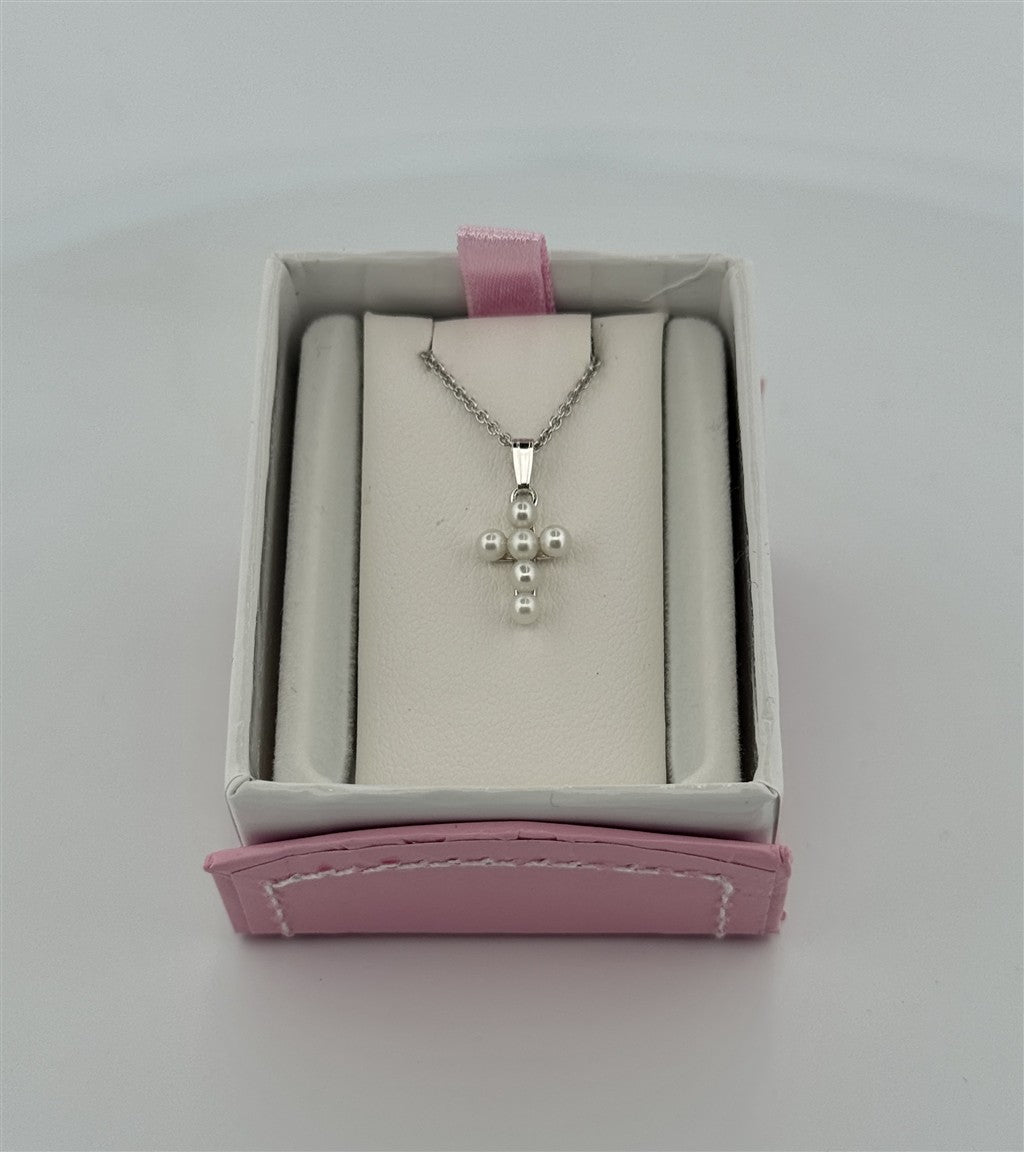 Sterling Silver Pearl Cross Necklace