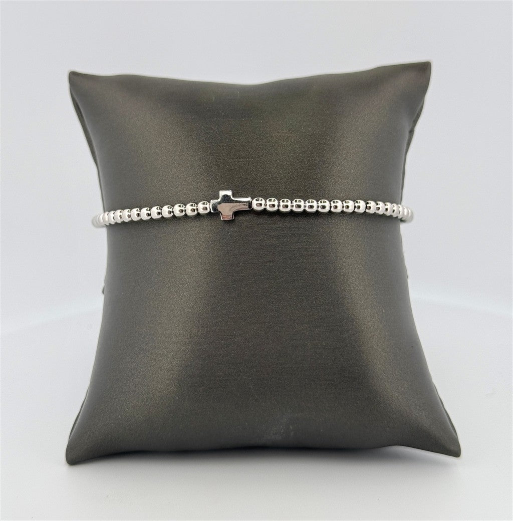 Sterling Silver Beaded Cross Bracelet