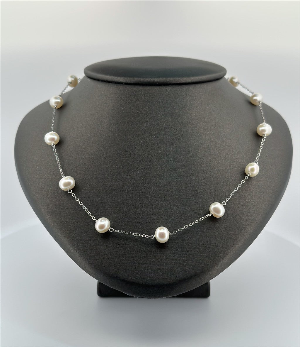 Sterling Silver 18" Pearl Station Necklace