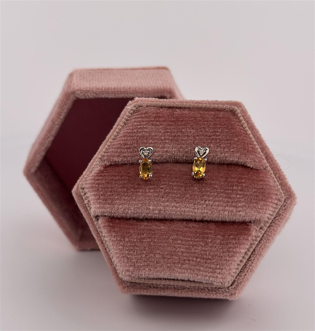 Childrens Sterling Silver Heart Accented Citrine Earrings