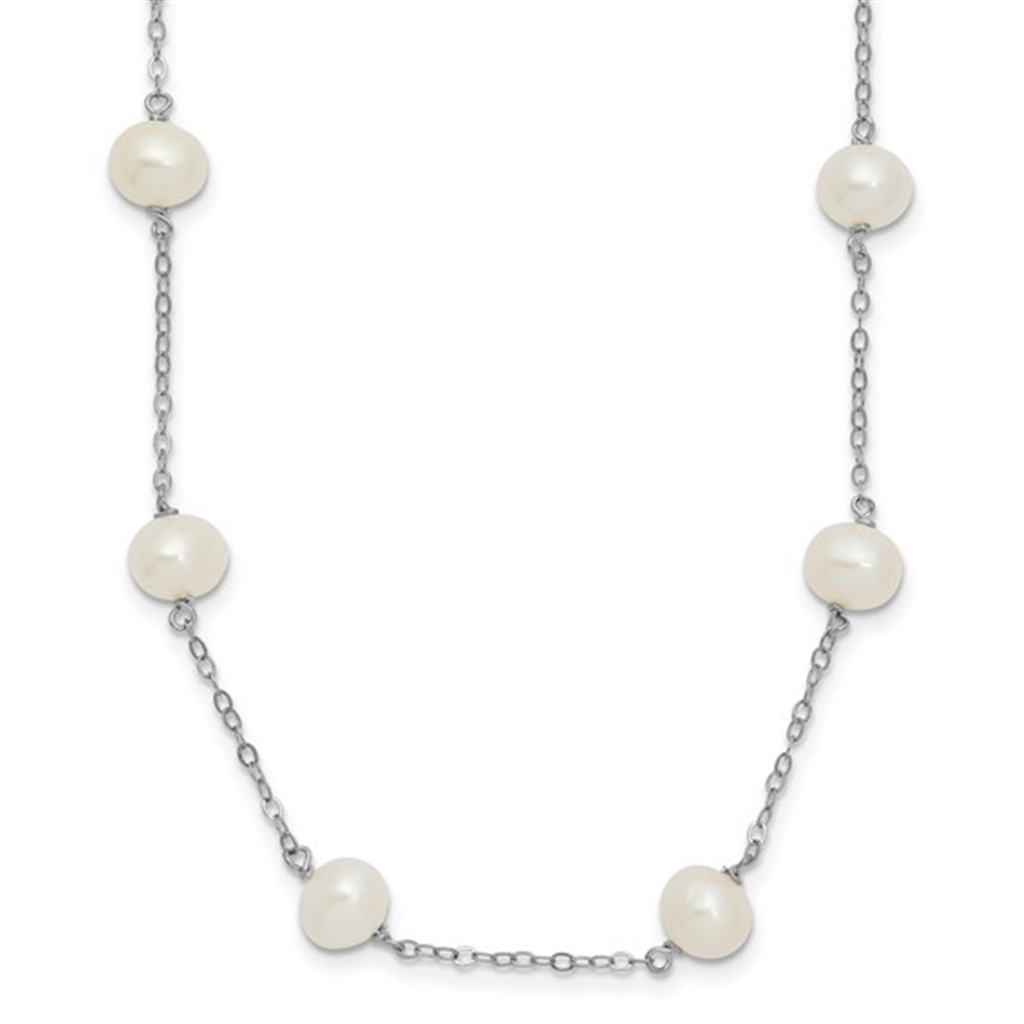 Sterling Silver 16" Pearl Station Necklace