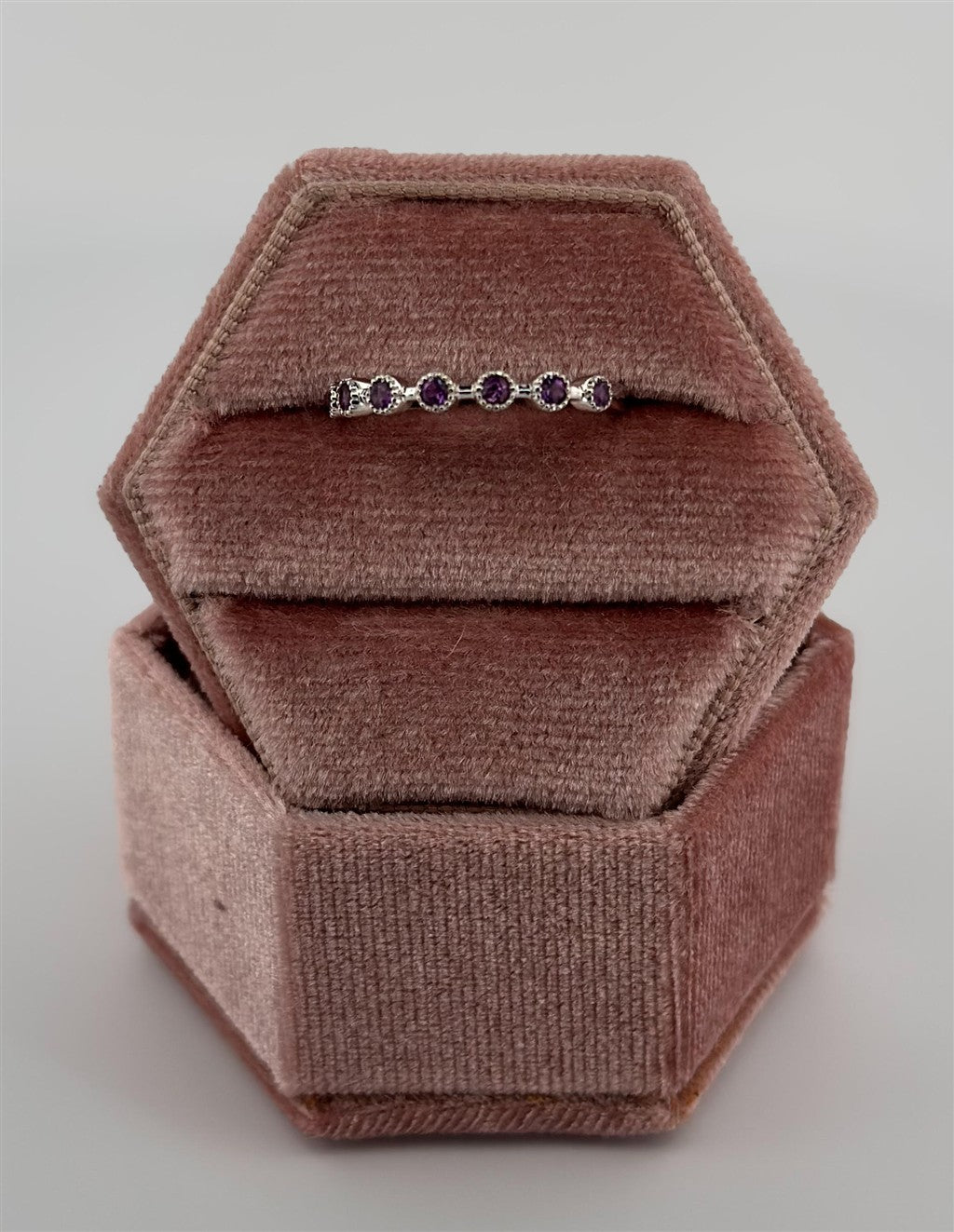 White Gold Amethyst Stackable Ring