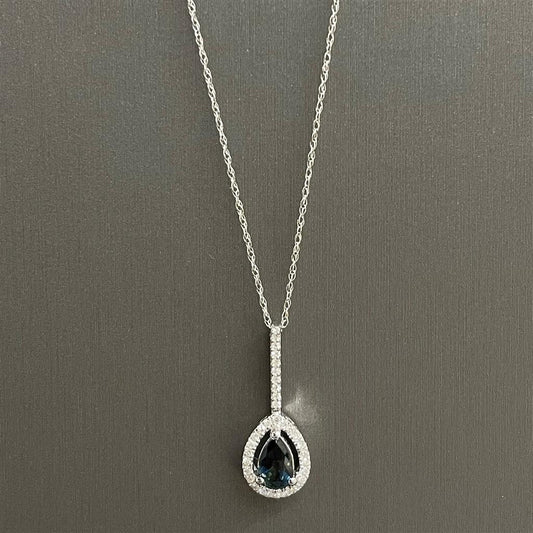 White Gold Diamond Accented Blue Topaz Necklace