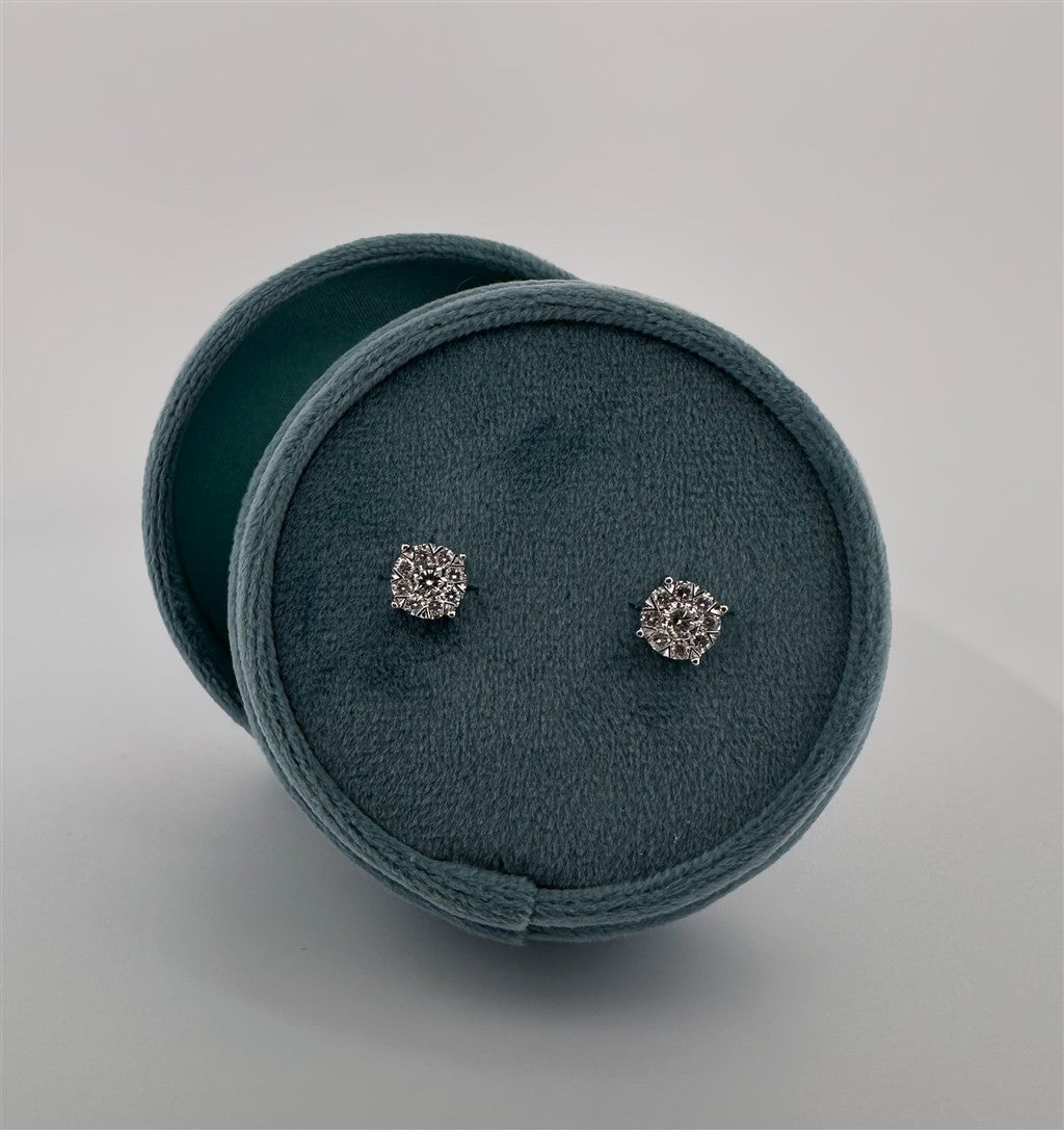White Gold Diamond Cluster Stud Earrings