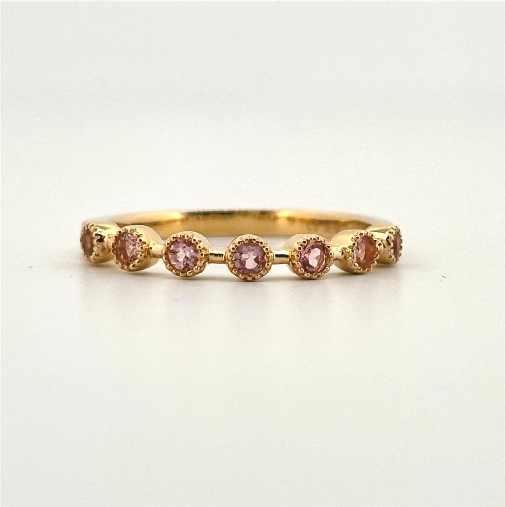 Yellow Gold Pink Tourmaline Stackable Ring