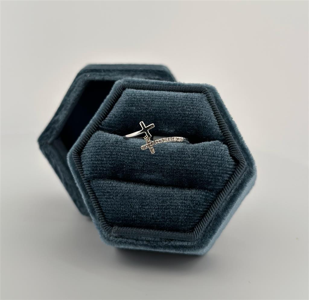 White Gold Diamond Bypass Cross Ring