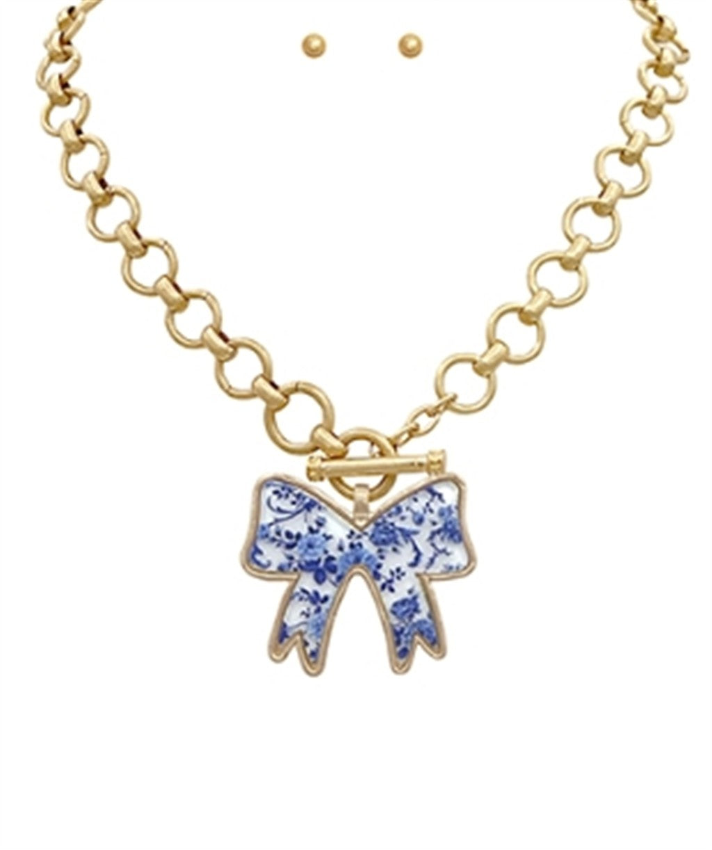 Trendy Bow Necklace & Earring Set