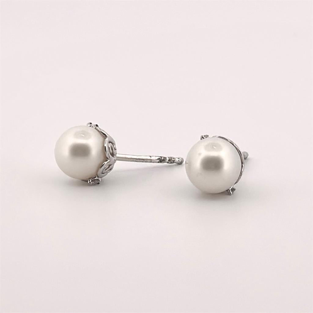 Sterling Silver Diamond Accented Pearl Earrings