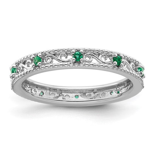 Sterling Silver Created Emerald Ring